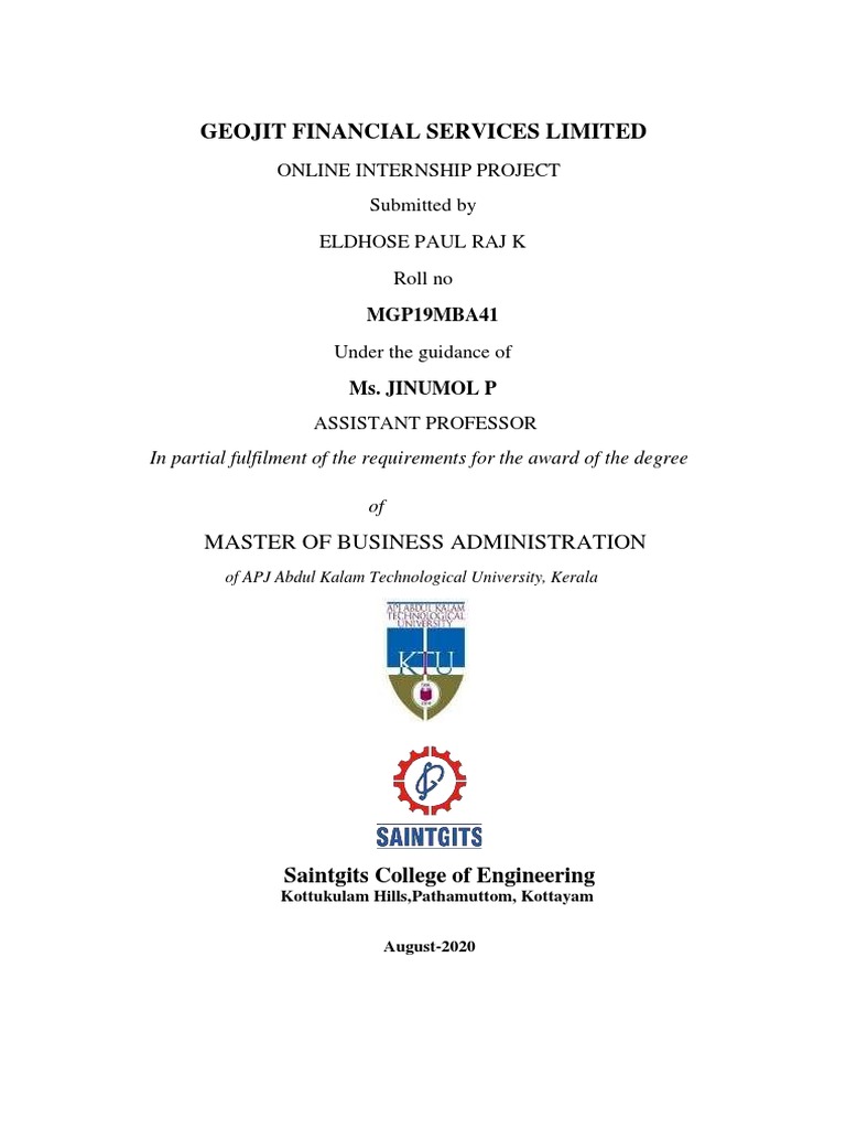 Geojit Financial Services Internship Report | PDF | Financial Economics ...
