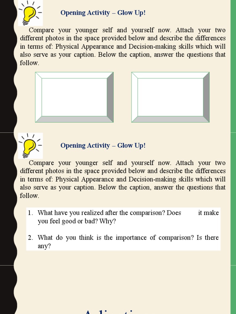 Opening Activity Glow Up! PDF Adjective Noun