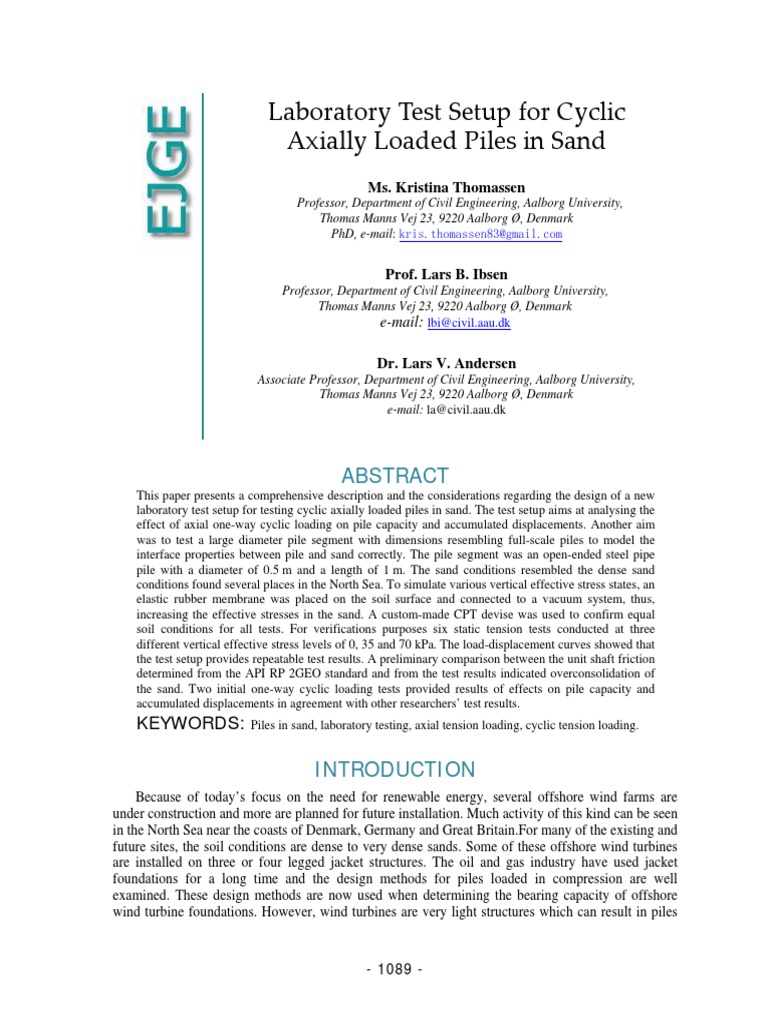 Laboratory Test Setup For Cyclic Axially Loaded Piles in Sand PDF
