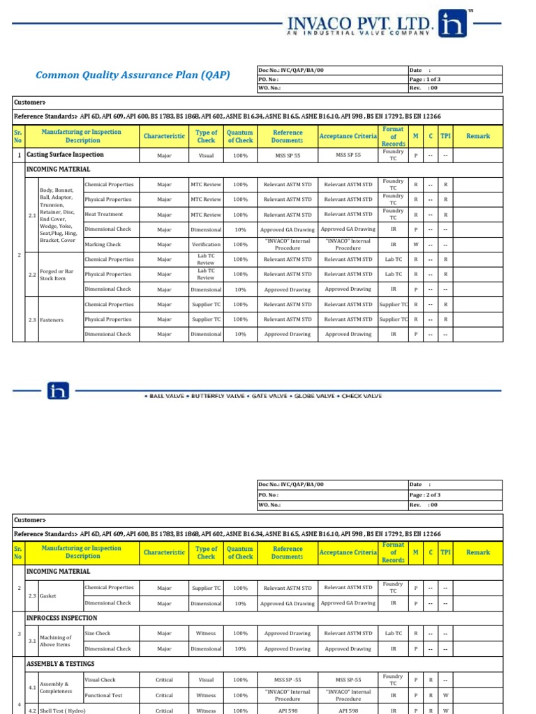 Quality Assurance Plan for Manufacturing | PDF | Mechanical Engineering