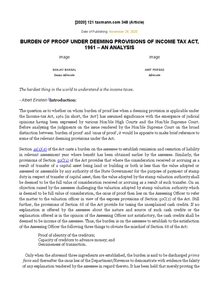 Burden of Proof Under Deeming Provisions of Tax Act PDF