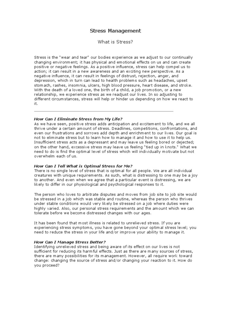 Stress Management | PDF | Career & Growth