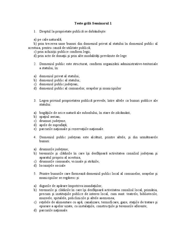 Teste Grila Seminarul 1 | PDF
