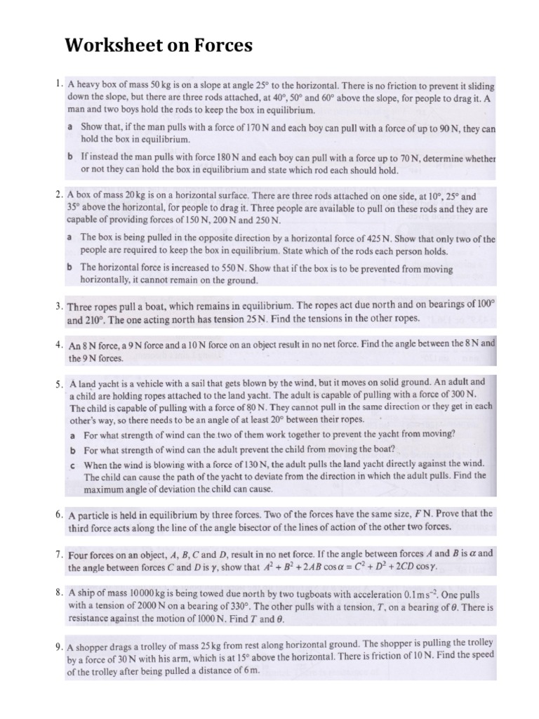 Forces Worksheet with Answers | PDF