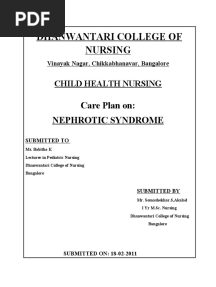 Dhanwantari College of Nursing: Care Plan On: Nephrotic Syndrome