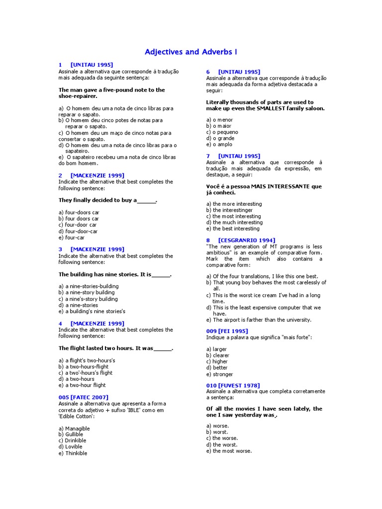 English Grammar Quiz for Students | PDF | Linguistic Morphology ...
