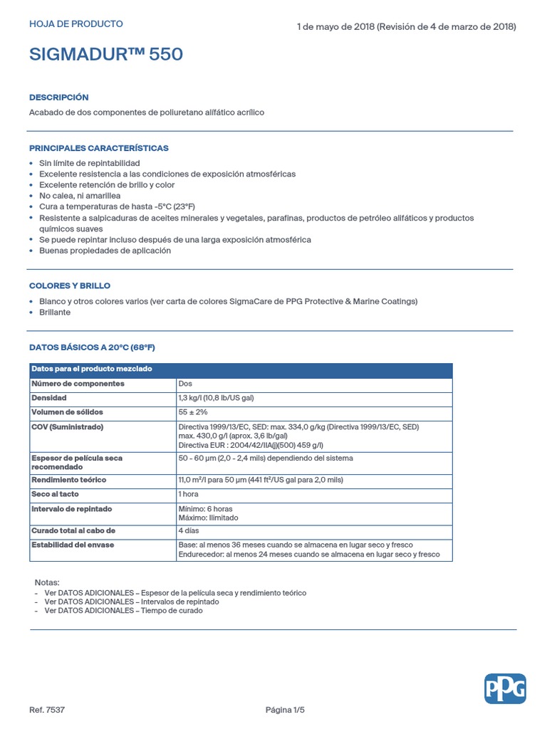 Ficha Técnica Sigmadur 550 ESP PDF | PDF | Humedad relativa | Información