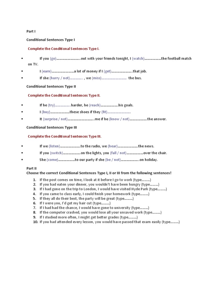 Conditional Sentences Practice Exercises | PDF | Language Arts ...