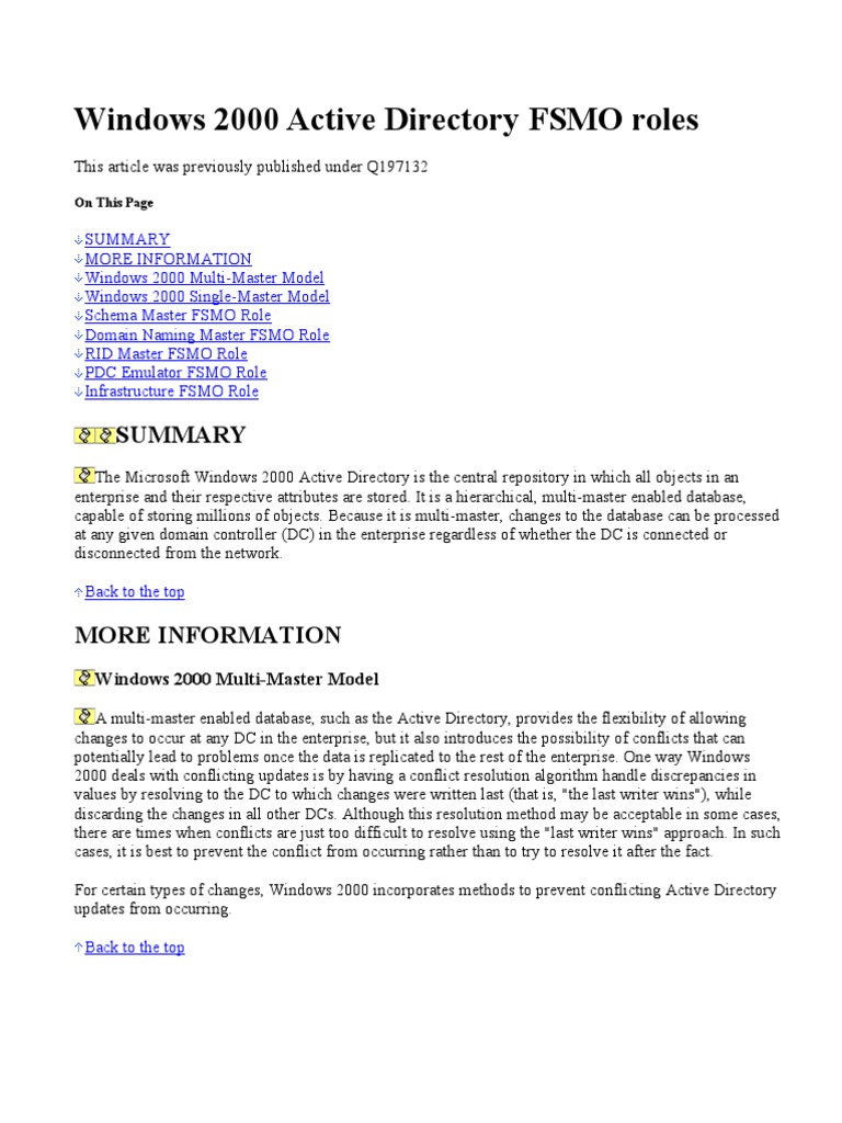 Understanding FSMO Roles in AD | PDF | Active Directory | Computer Hardware