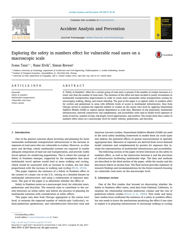 Exploring Safety in Number Effect For Vulnerablr Road Users | PDF ...