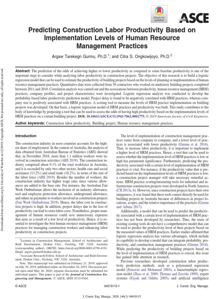 Predicting Construction Labor Productivity Based On Implementation ...