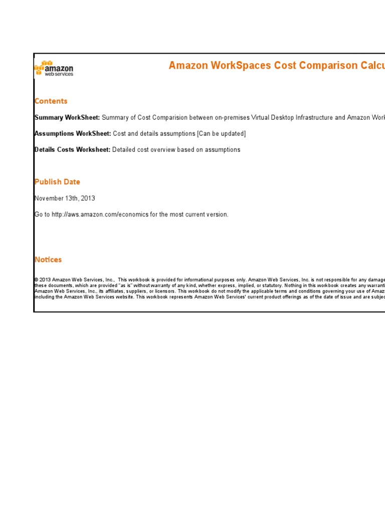 Amazon Workspaces Cost Comparison Calculator Publish Date PDF
