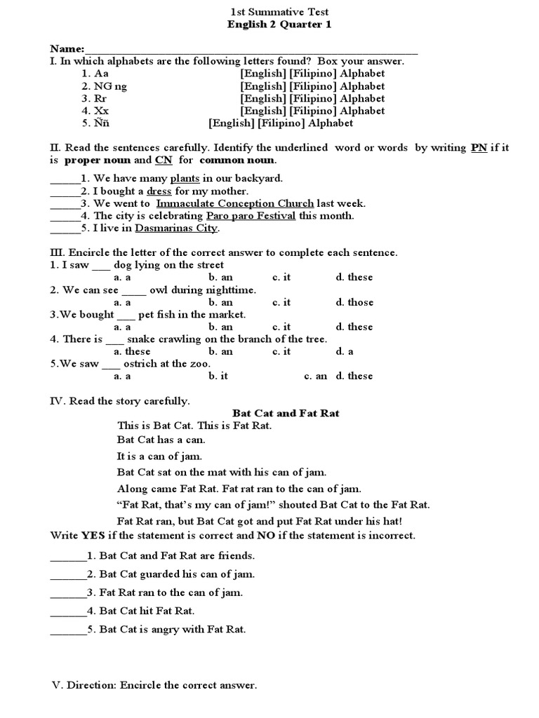 English 2 Quarter 1 Summative Test | PDF | Plot (Narrative)