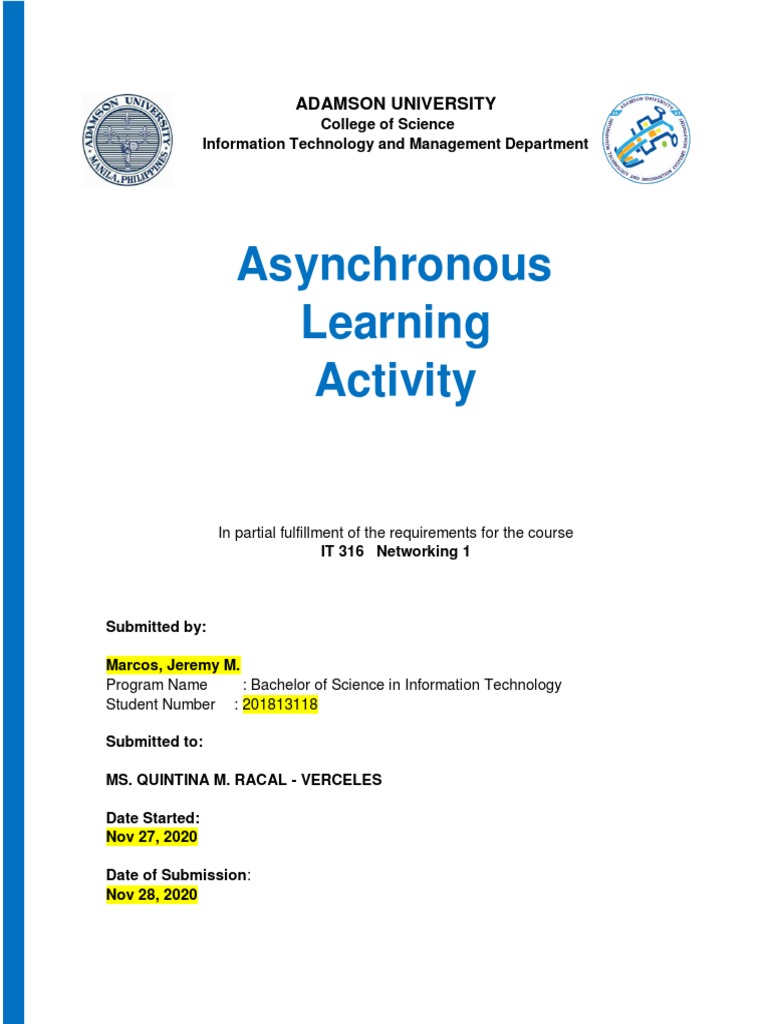 Asynchronous Learning Activity: Adamson University | PDF | Internet ...