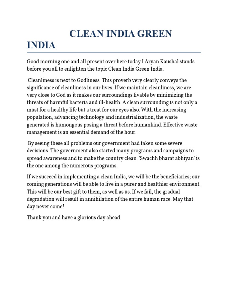 clean india green india essay pdf