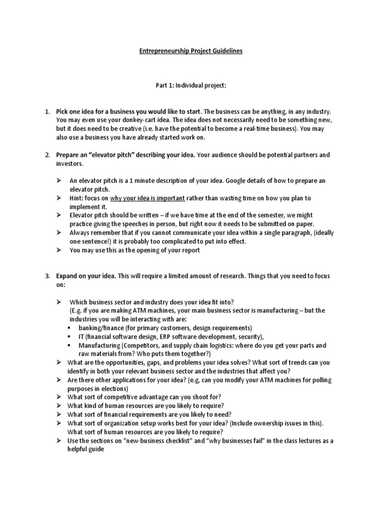 Entrepreneurship Project Guidelines | PDF | Entrepreneurship | Design
