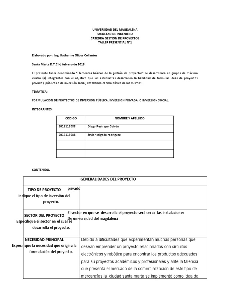 Taller Gestion de Proyecto 1 | PDF | Electrónica | Informática