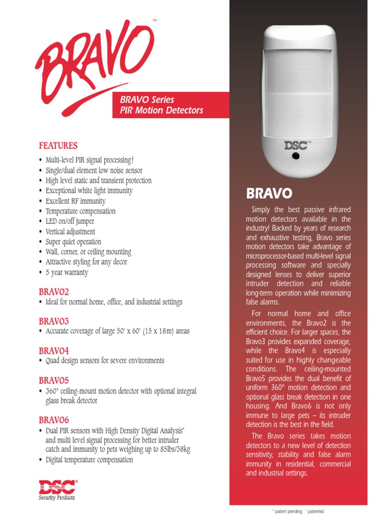 Bravo BRAVO Series PIR Motion Detectors PDF Sensor Components