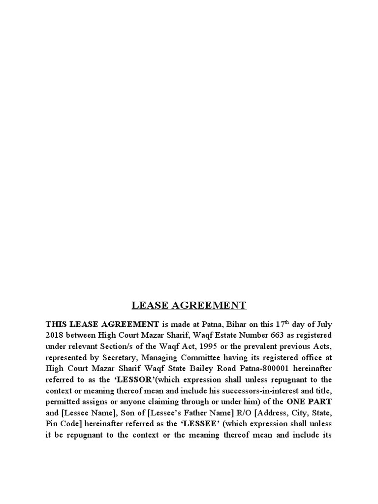 Lease Agreement THIS LEASE AGREEMENT Is Made at Patna, Bihar On This