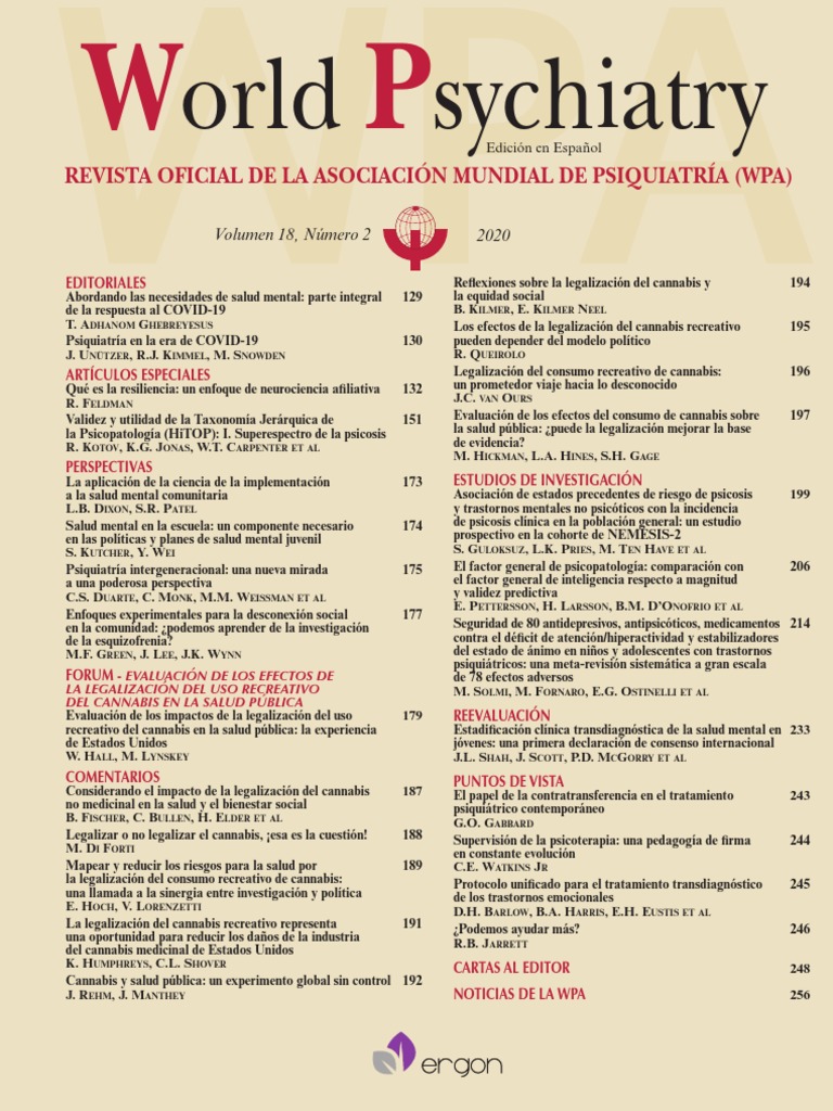 Cannabis Junio 2020World Psychiatry en Español Descargar gratis PDF