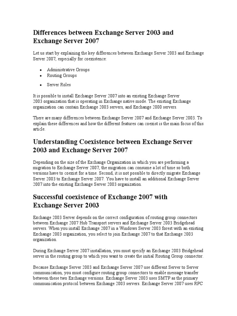 Exchange 2003 vs 2007: Key Differences | PDF | Microsoft Exchange ...