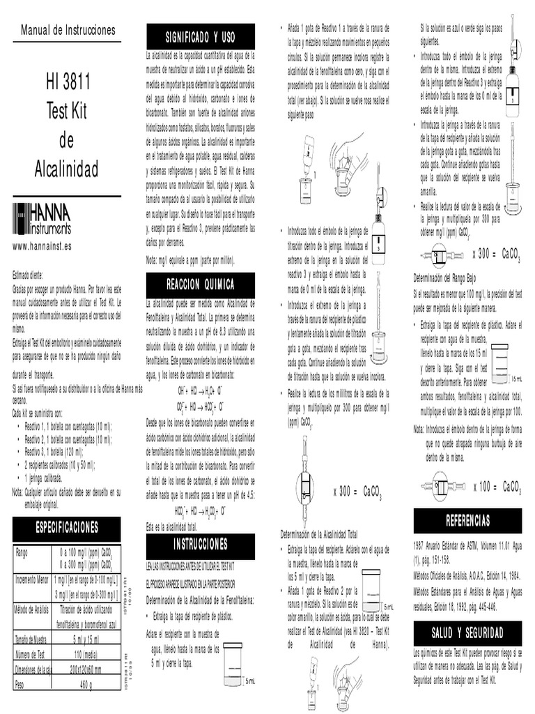 Test Kit HI 3811 para Alcalinidad | PDF | Valoración | Química
