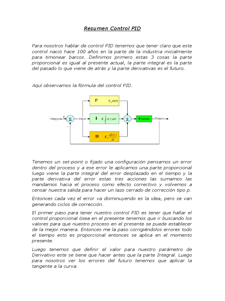 Explicación Del Funcionamiento Del Control Pid Y Sus Componentes
