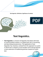 Text Linguistics. Definitions. Significance of Contexts