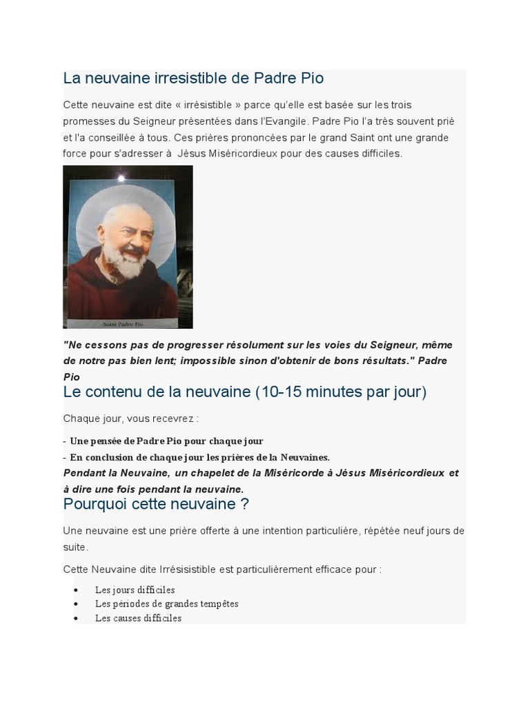 Neuvaine Au Sacré Cœur De Jésus Padre Pio Pdf La Neuvaine Irresistible de Padre Pio | PDF | Notre Père | Rosaire