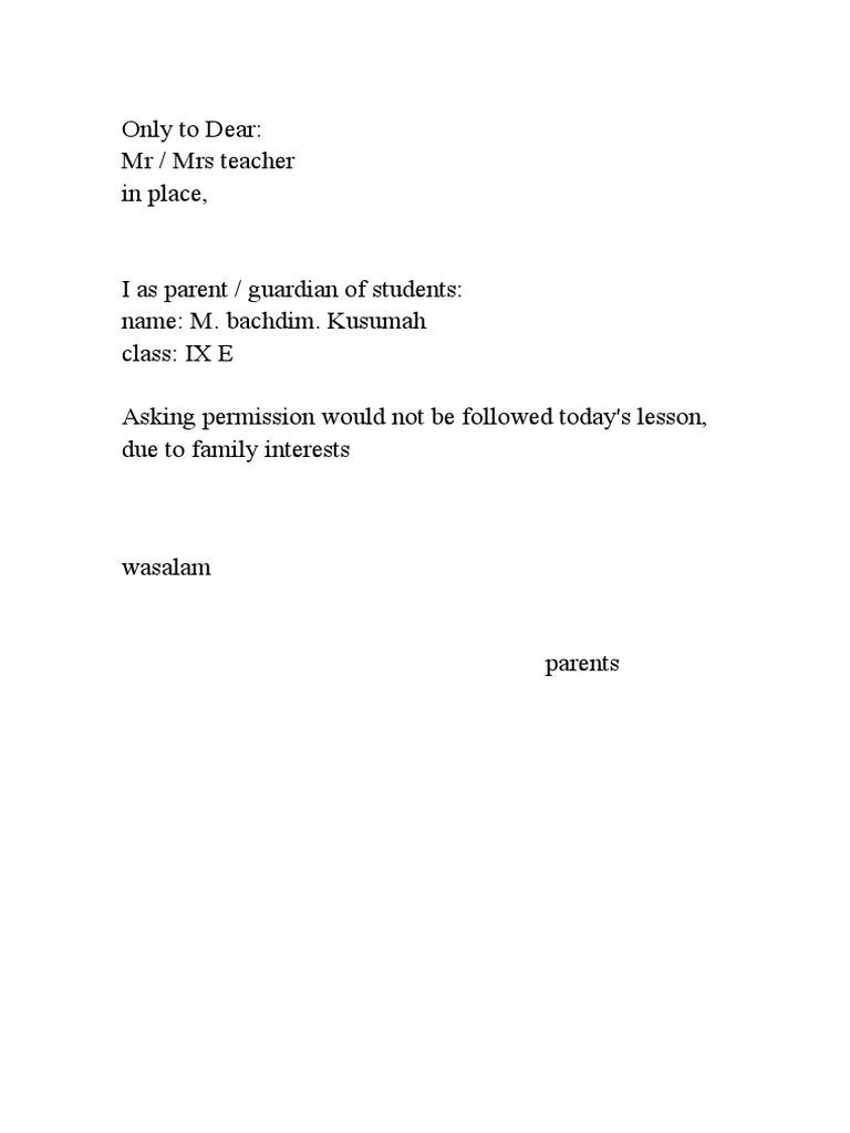 Permission Request for Class Absence | PDF