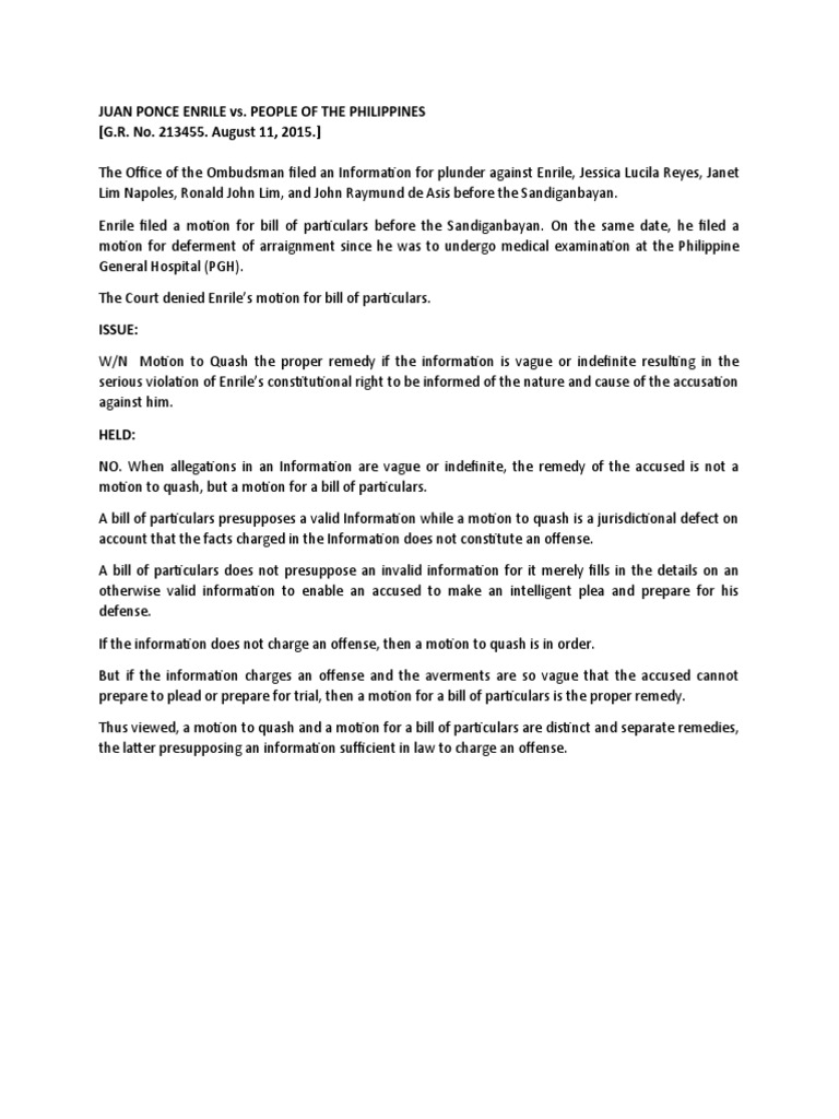 Juan ponce enrile vs people of the philippines g r no 213455