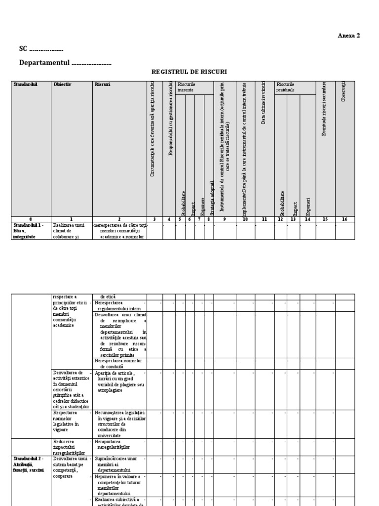 Model Registrul Riscurilor | PDF