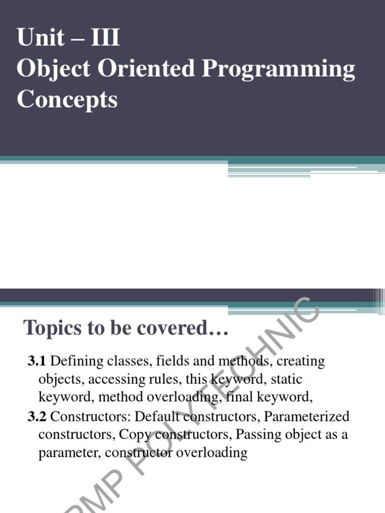 Unit - III Object Oriented Programming Concepts | PDF | Constructor ...