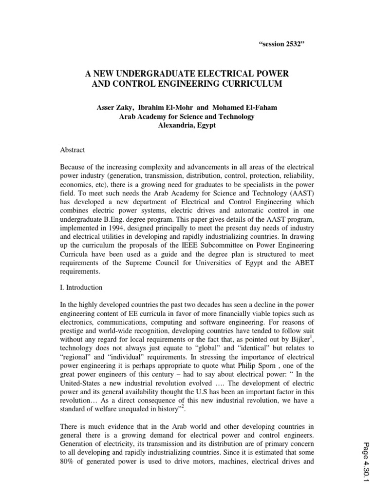A New Undergraduate Electrical and Control Engineering Curriculum PDF