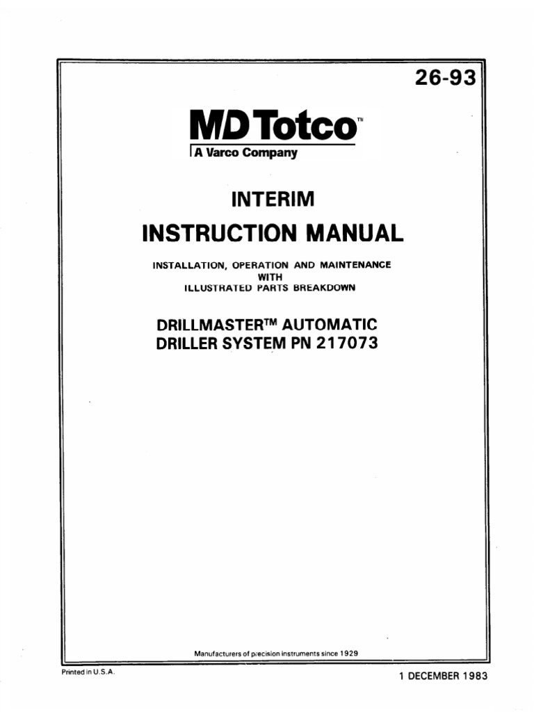 TOTCO Ring Driller System Manual | PDF | Switch | Equipment