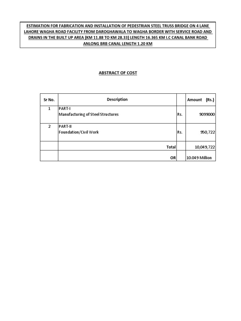 Final Estimation for Steel Bridge Project | PDF