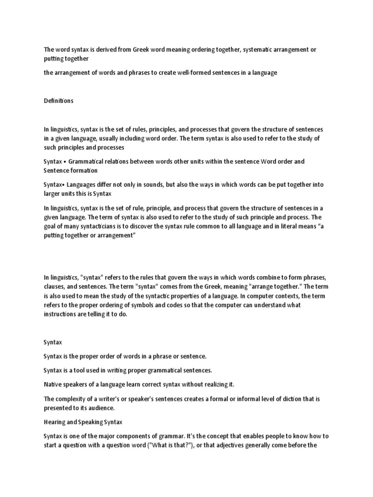 Understanding Syntax and Sentence Structure | PDF | Syntax | Sentence ...