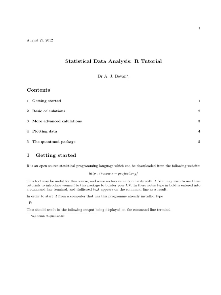 Statistical Data Analysis - R Tutorial - DR A. J. Bevan | PDF ...