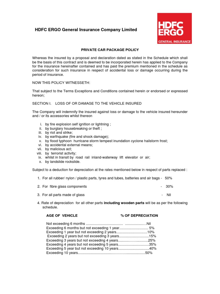 HDFC ERGO General Insurance Company Limited: Private Car Package Policy ...
