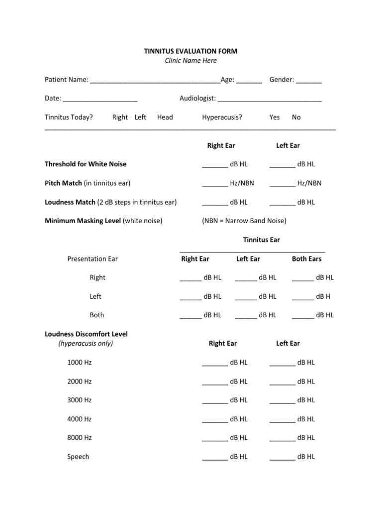 Clinic Name Here Tinnitus Evaluation Form PDF