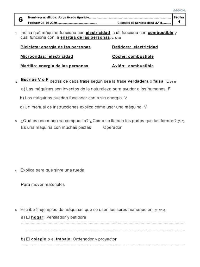Ficha 1 Repaso Tema 6 (Español L1) | PDF | Máquinas | Bienes manufacturados