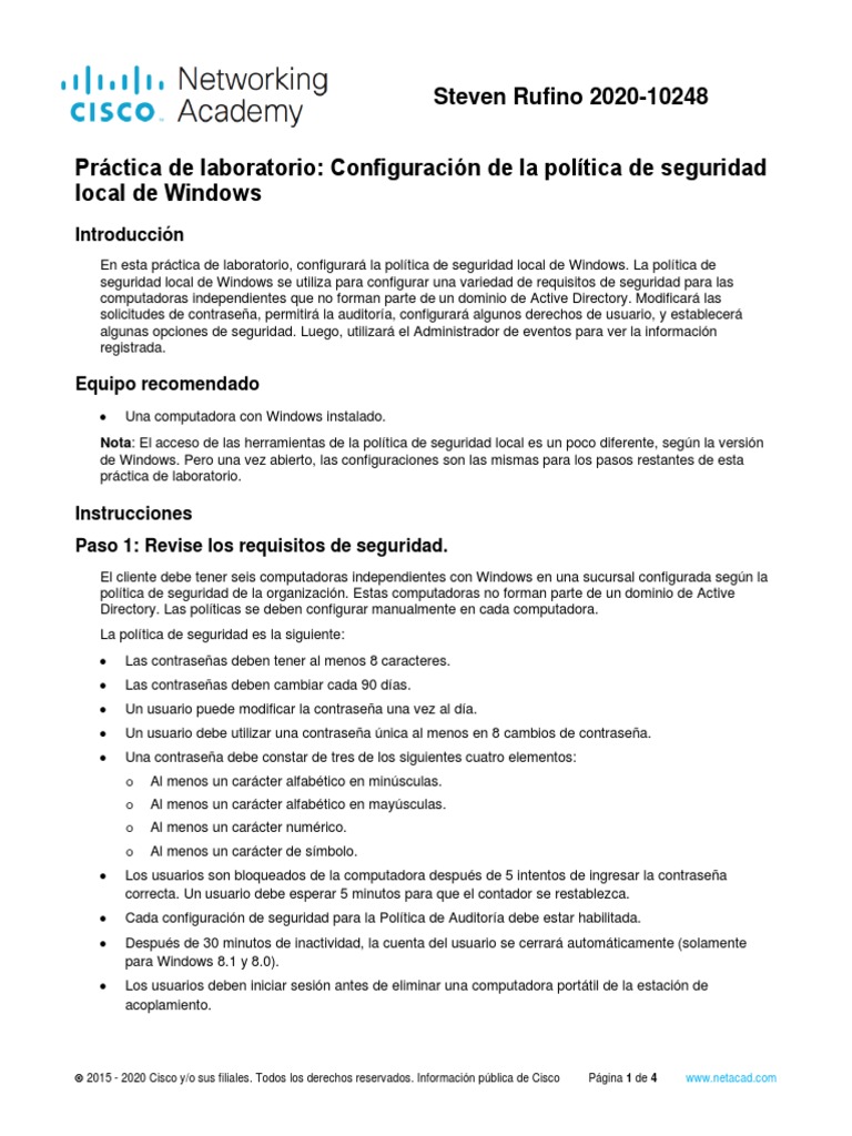 13.3.2.5 Lab - Configure Windows Local Security Policy | PDF ...
