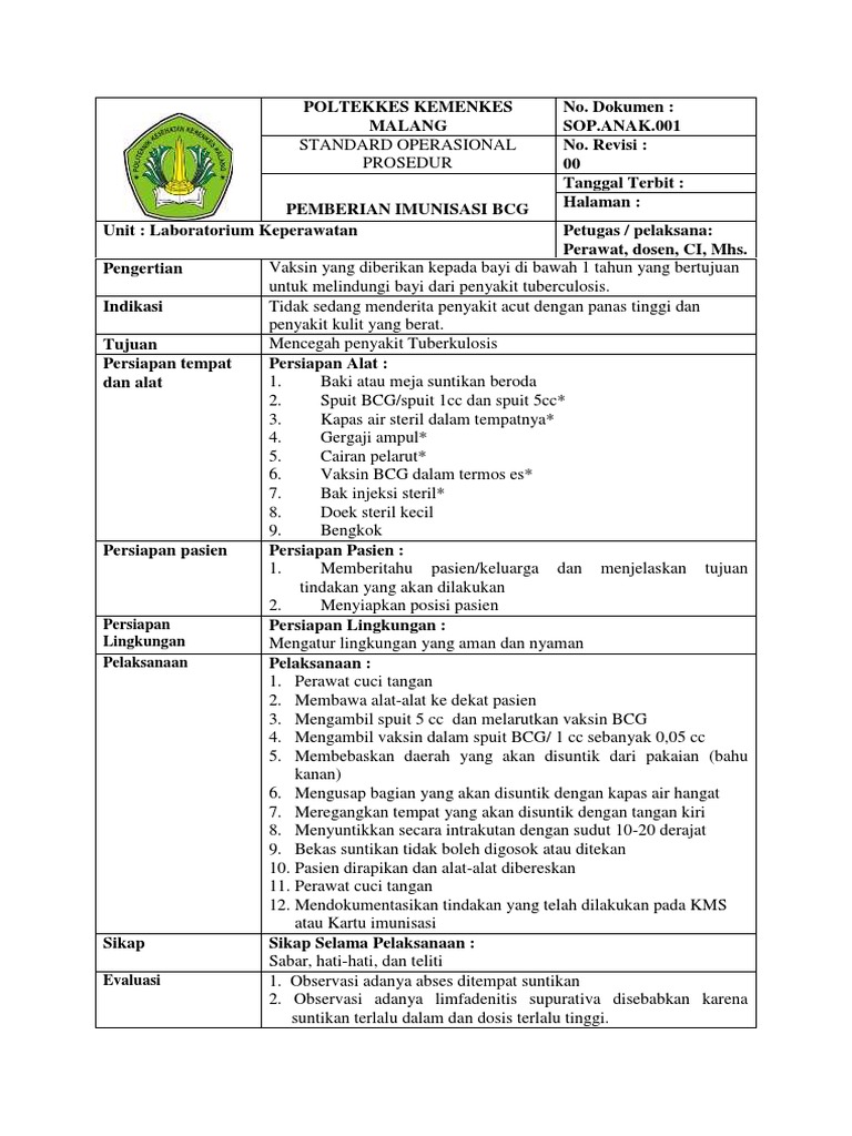 SOP Imunisasi BCG untuk Bayi | PDF | Kesehatan Holistik