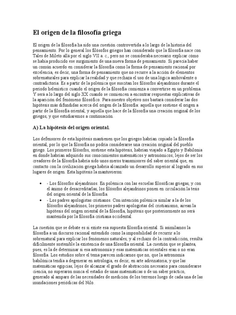 El Origen de La Filosofía Griega | PDF | Antigua Grecia | Filosofía ...