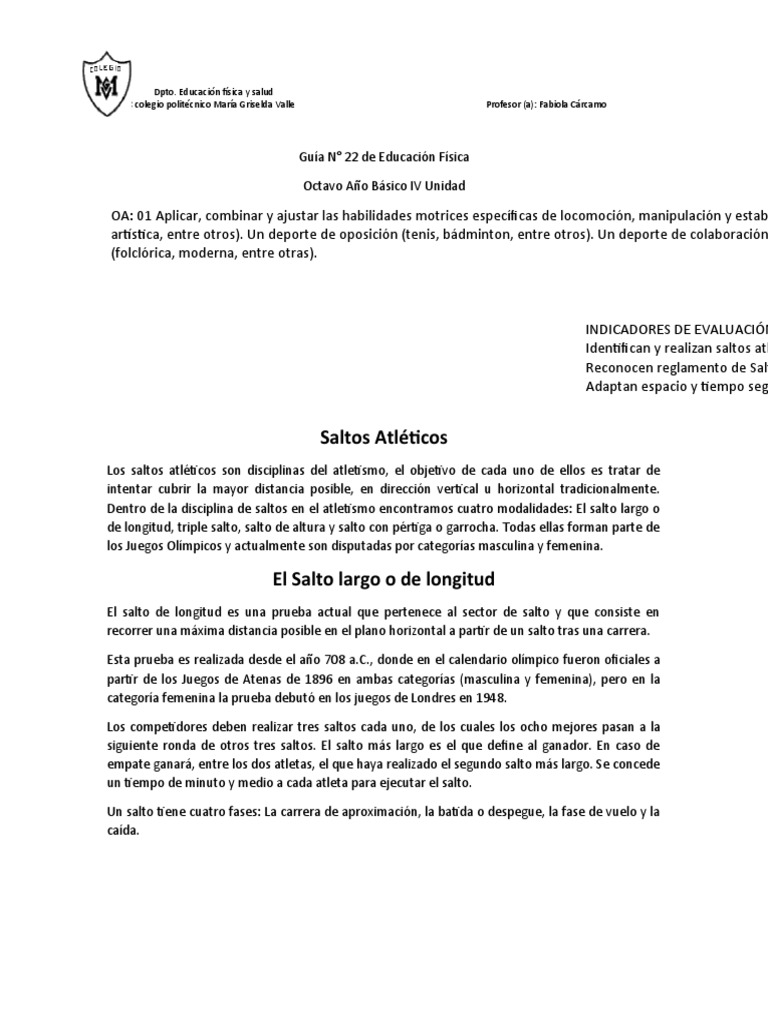 Actividades de Saltos Atléticos | PDF | Deporte del atletismo | Deportes
