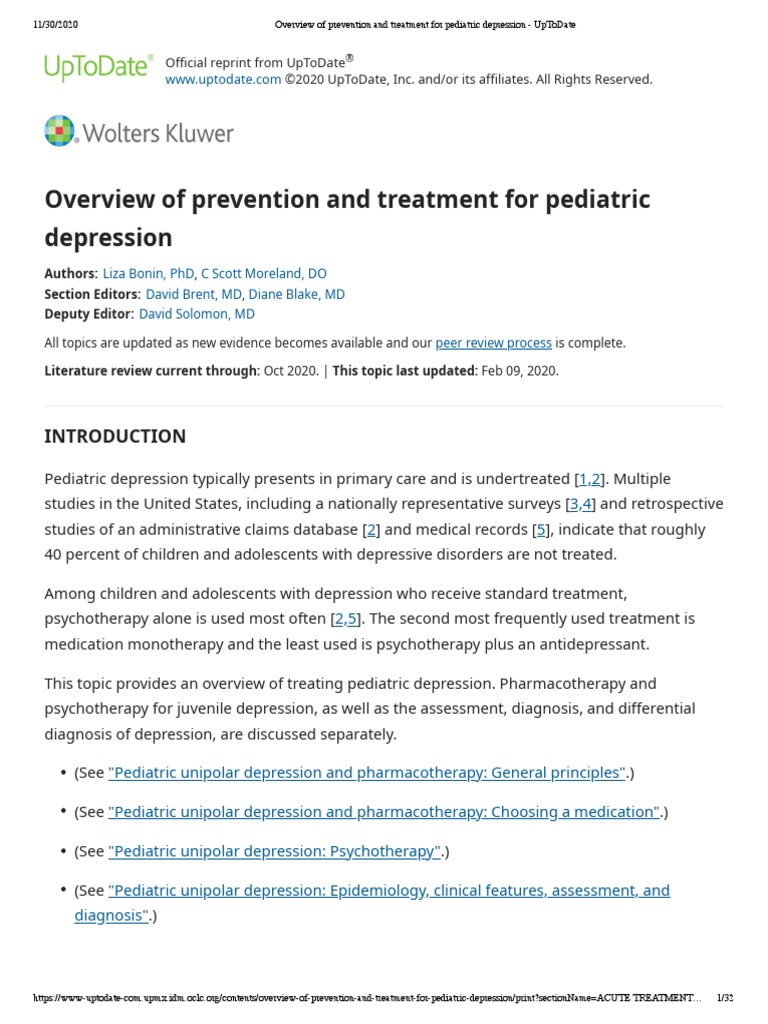 Overview of Prevention and Treatment For Pediatric Depression