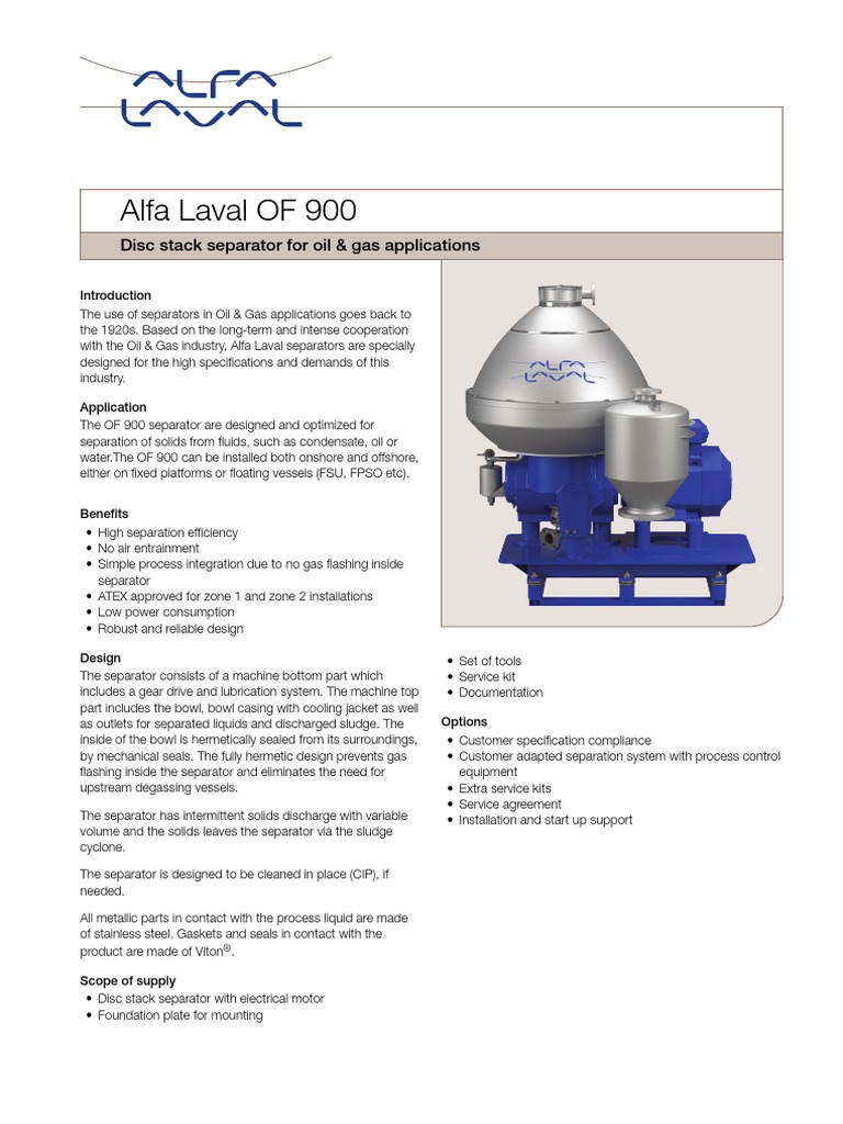 Alfa Laval OF 900: Disc Stack Separator For Oil & Gas Applications ...