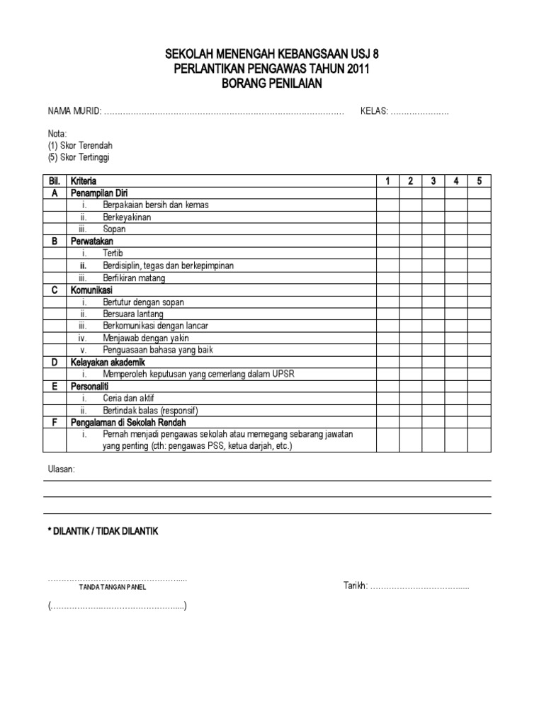 Borang Penilaian Temuduga Pdf