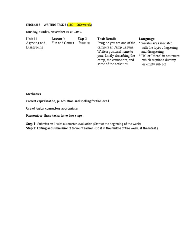 E 5 Writing Task 5 | PDF | Language Arts & Discipline