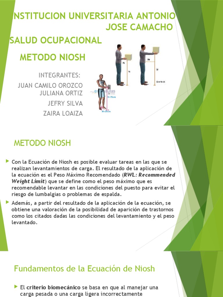 Método NIOSH para Levantamiento Seguro | PDF | Seguridad y salud ...
